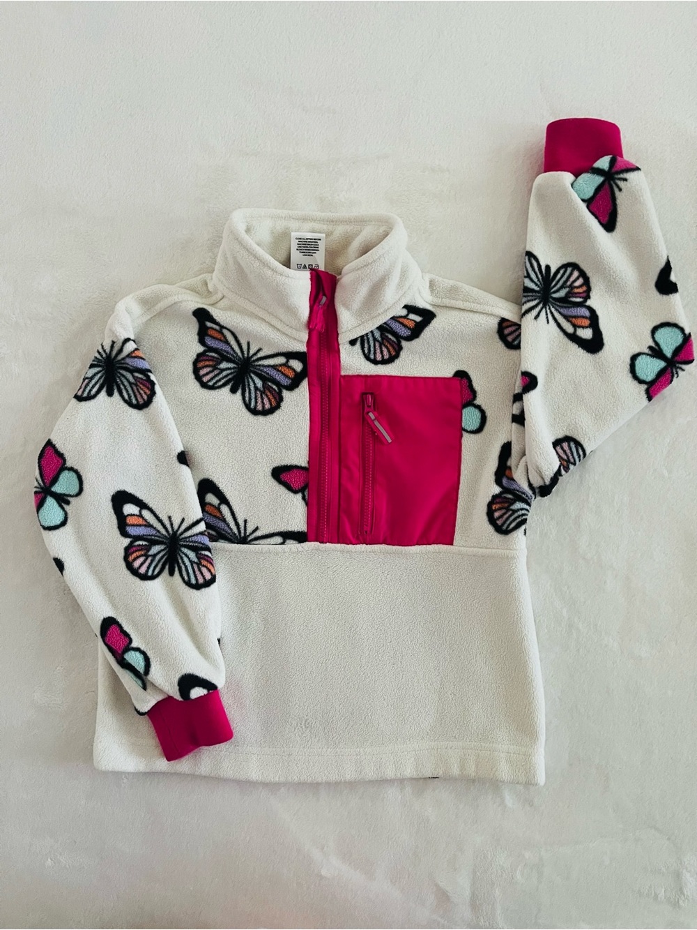 Marks & Spencer White Fleece Butterfly Pullover with Pink Pocket XS